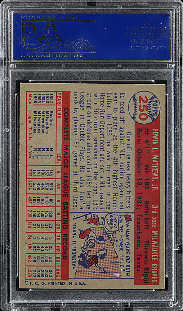 1957 Topps #250 Ed Mathews PSA NM-MT 8