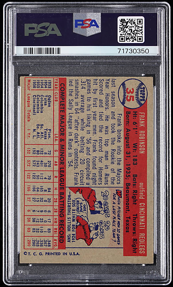 1957 Topps #35 Frank Robinson Rookie PSA EX-MT 6