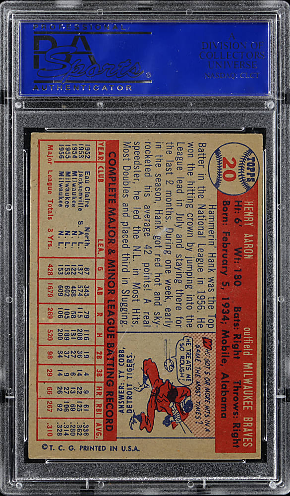 1957 Topps #20 Hank Aaron PSA EX-MT 6