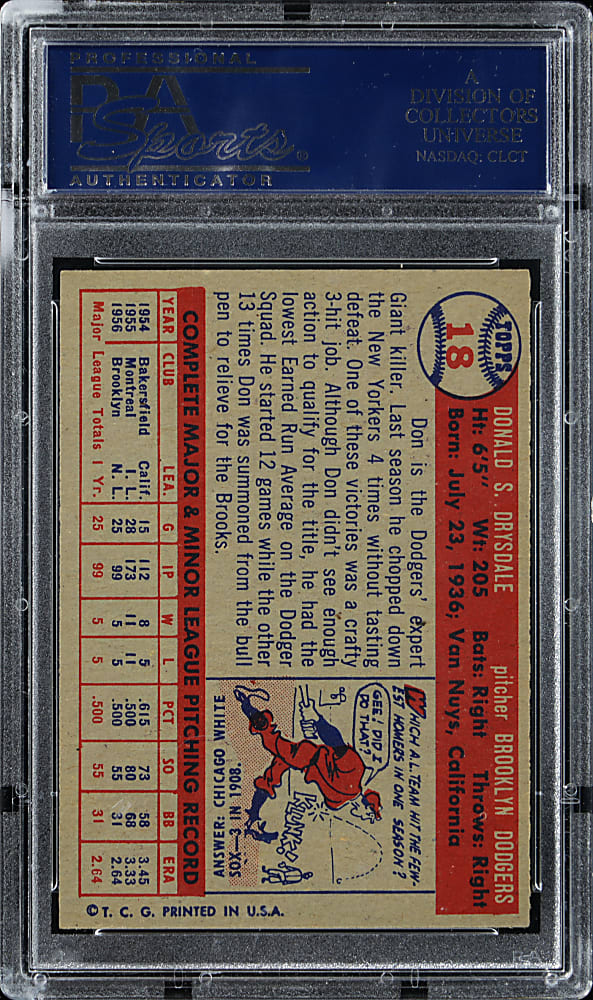 1957 Topps #18 Don Drysdale Rookie PSA EX-MT 6