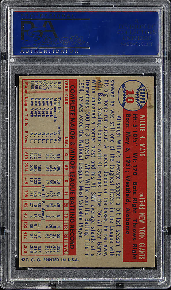 1957 Topps #10 Willie Mays PSA EX-MT 6