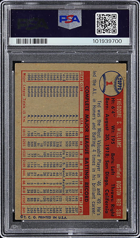 1957 Topps #1 Ted Williams PSA EX 5
