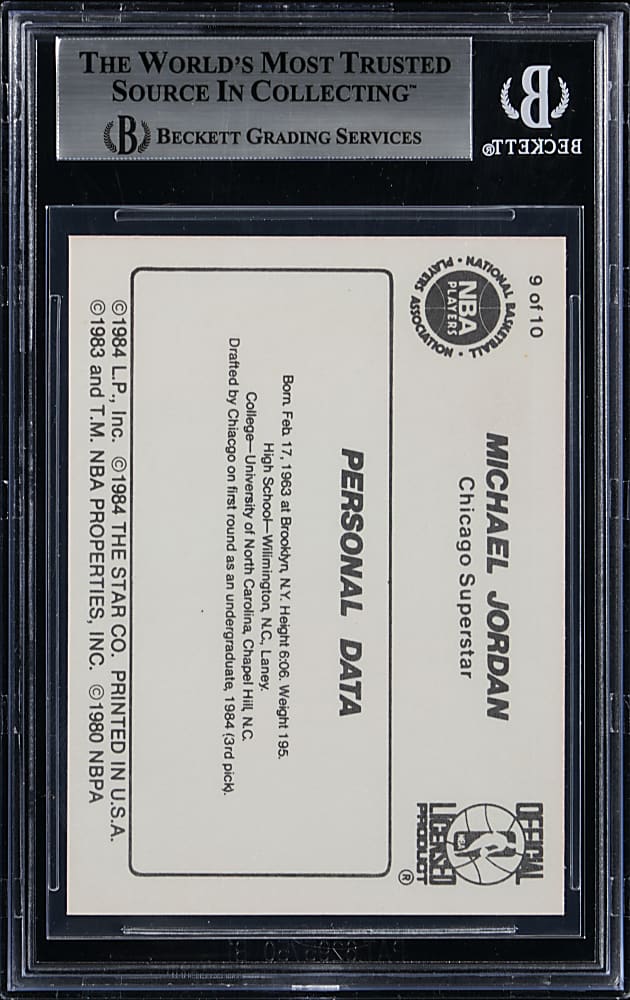 1986 Star Basketball Michael Jordan #9 "Personal Data" BGS NM-MT+ 8.5