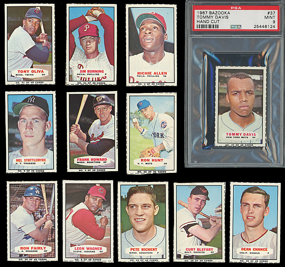 1967 Bazooka Collection (12) with (3) Hall of Famers & PSA Mint 9 Tommy Davis