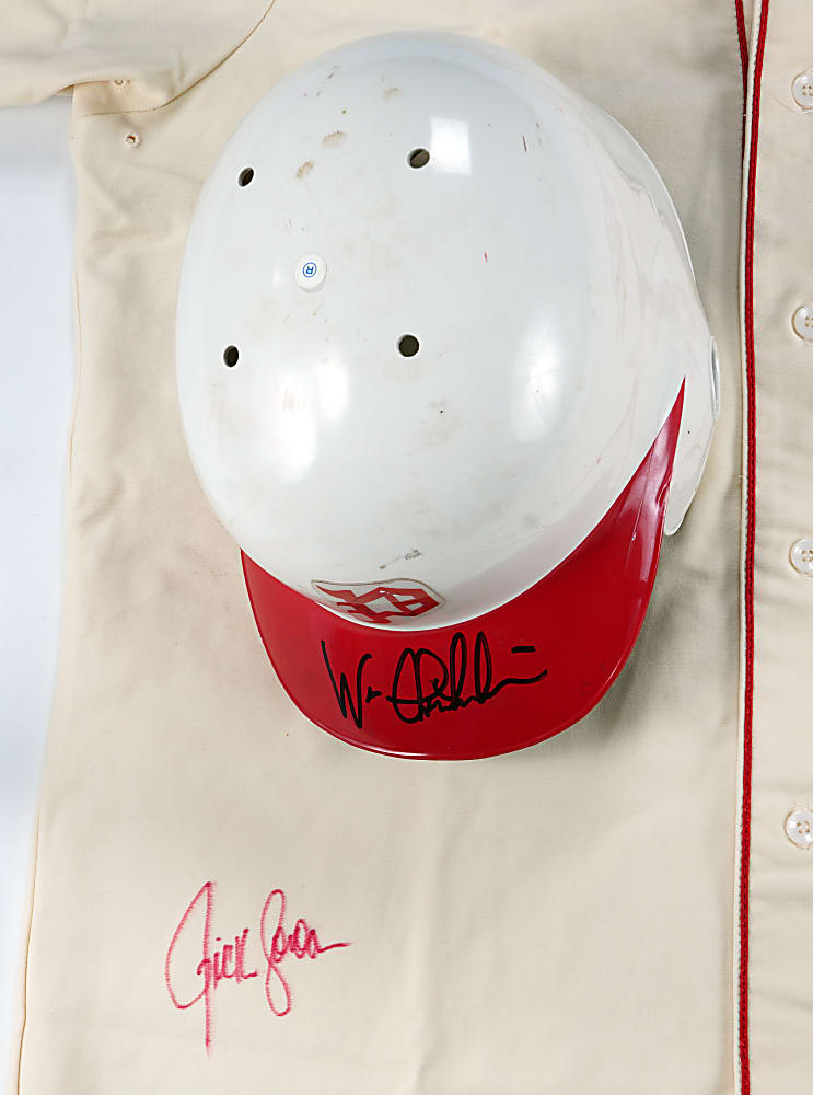 1993 Philadelphia Phillies Game-Used "Turn Back the Clock" Pair with Wes Chamberlain Batting Helmet & Ricky Jordan Jersey - Phil Wood LOA