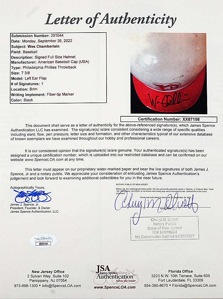 1993 Philadelphia Phillies Game-Used "Turn Back the Clock" Pair with Wes Chamberlain Batting Helmet & Ricky Jordan Jersey - Phil Wood LOA