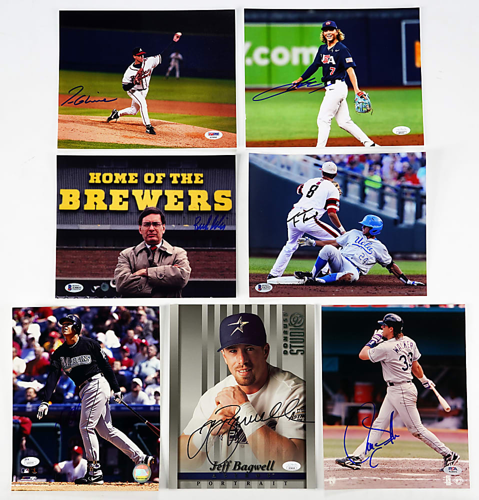 Signed Hall of Fame & Star 8x10 Photo Collection (13) with Bagwell, M. Cabrera & Glavine - All Individually Certified