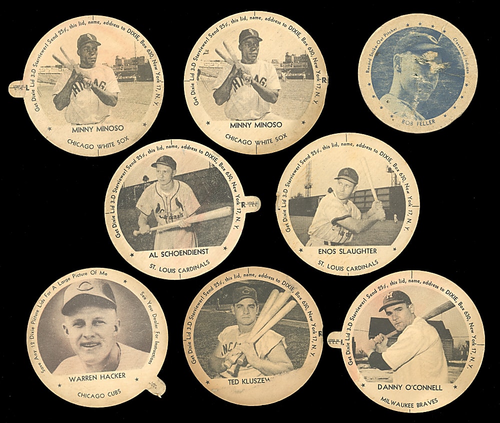 1938-1954 Dixie Lids Hall of Fame & Star Group (8) with 1938 Feller