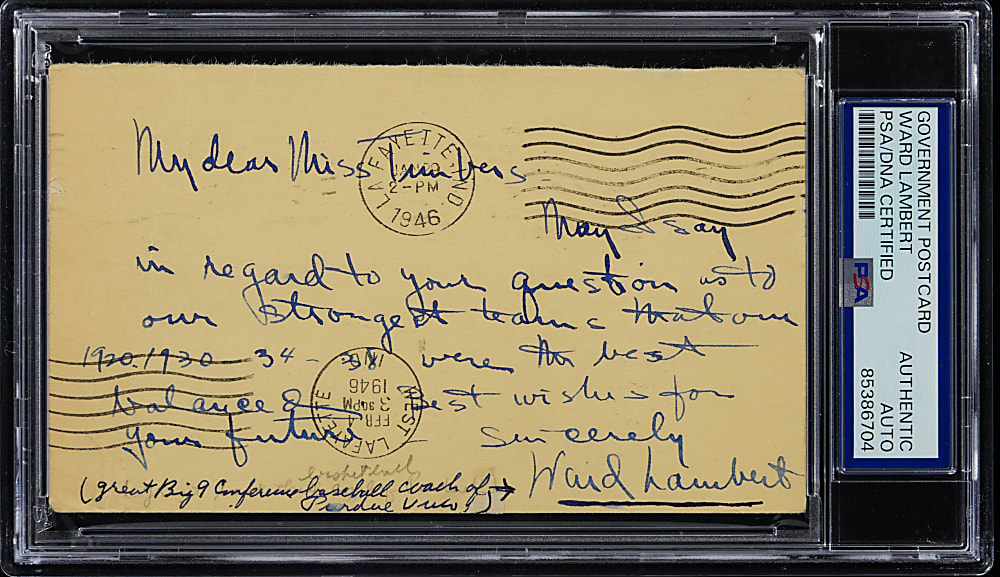 Ward Lambert (d.1958) Signed Government Postcard - PSA/DNA Authentic