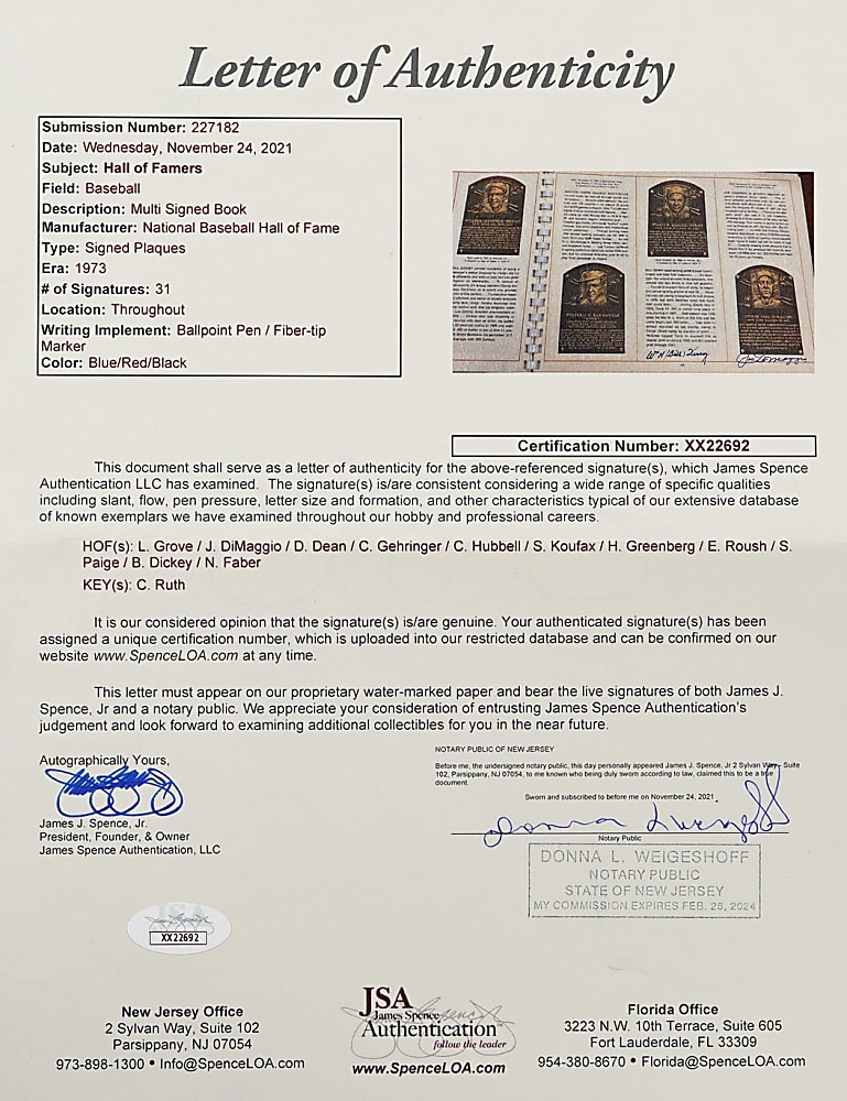 1973 National Baseball Hall of Fame & Museum Multi-Signed Program with (34) Autographs Including Dizzy Dean, Joe DiMaggio & Satchel Paige with Full JSA LOA