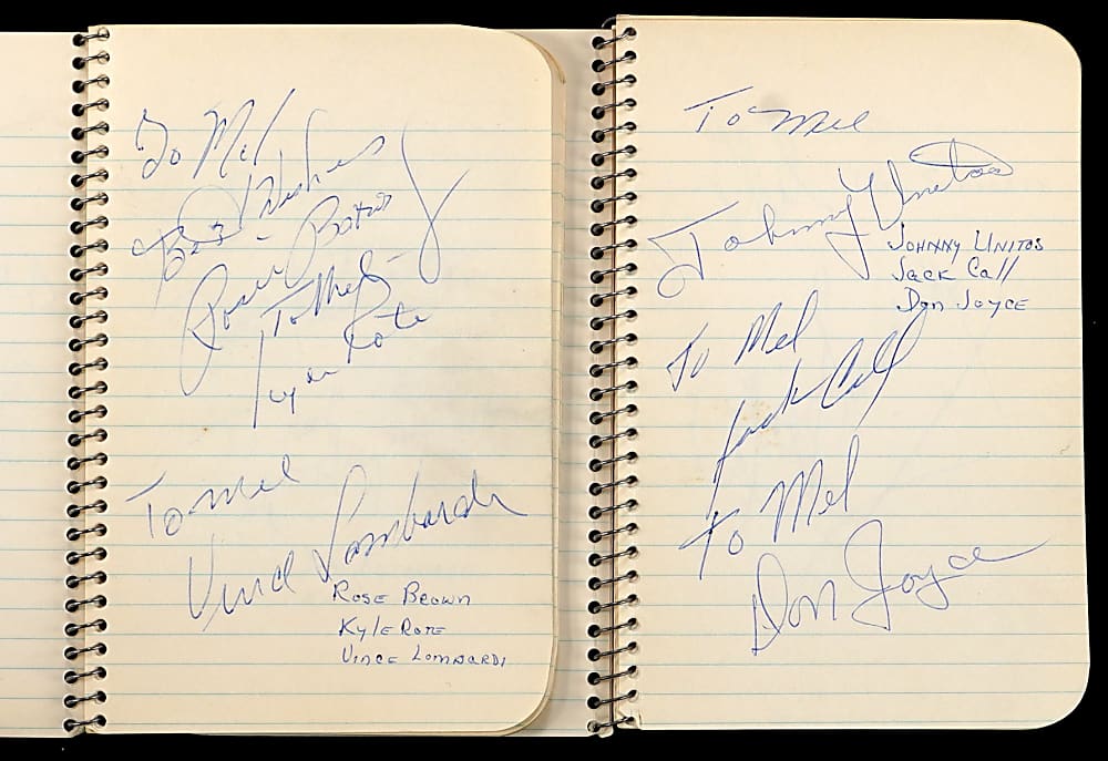 1958 Baltimore Colts vs. New York Giants "Greatest Game Ever Played" Multi-Signed Autograph Book Pair (77) Total Signatures with Vince Lombardi, Tom Landry, Johnny Unitas & "Big Daddy" Lipscomb