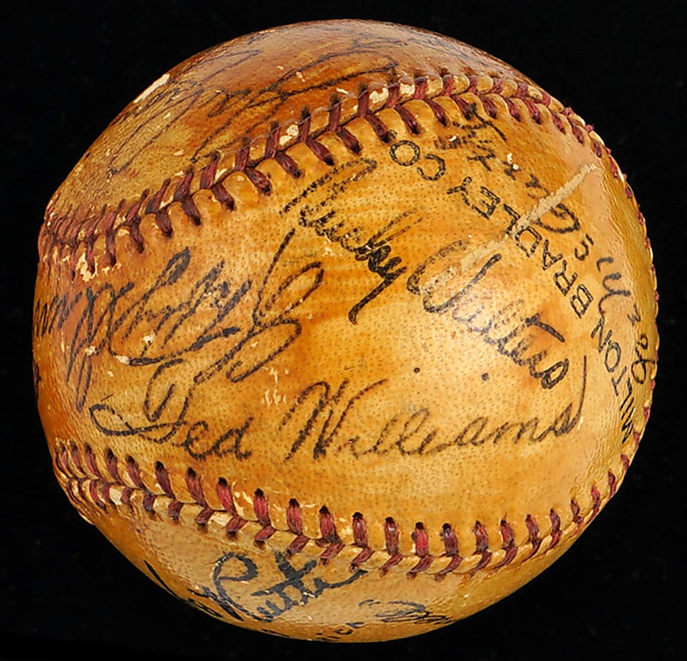 1939 All-America Team Winner Signed Baseball (16) with Rookie Ted Williams & Extremely Bold Babe Ruth - JSA LOA