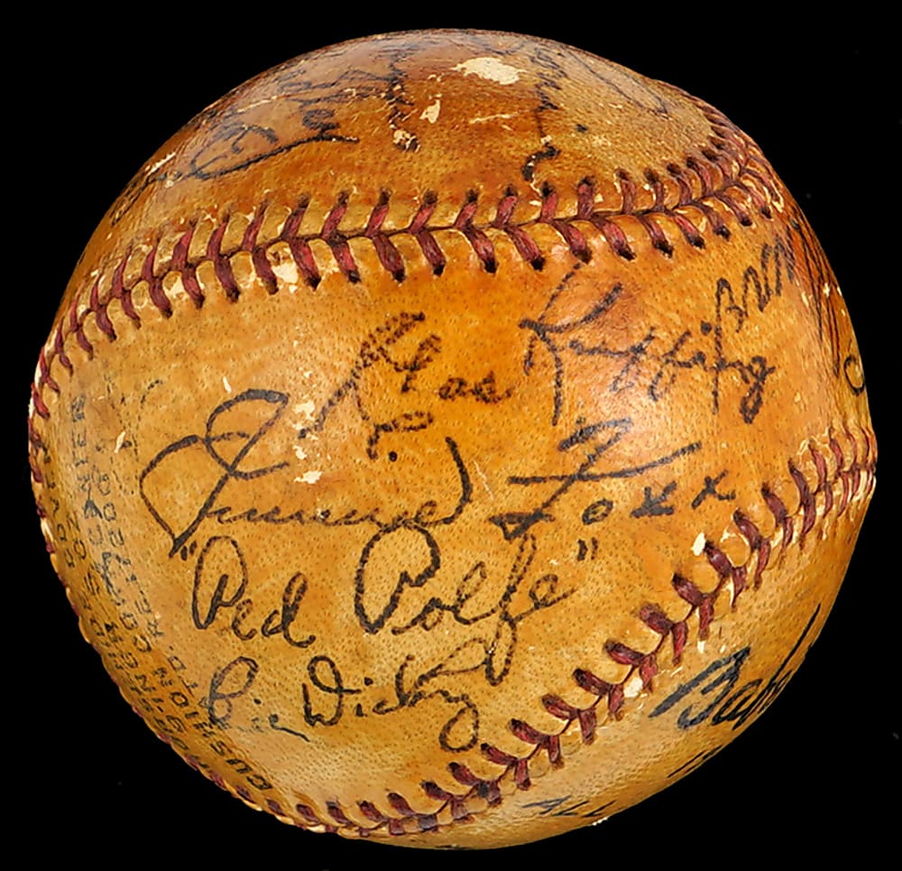 1939 All-America Team Winner Signed Baseball (16) with Rookie Ted Williams & Extremely Bold Babe Ruth - JSA LOA