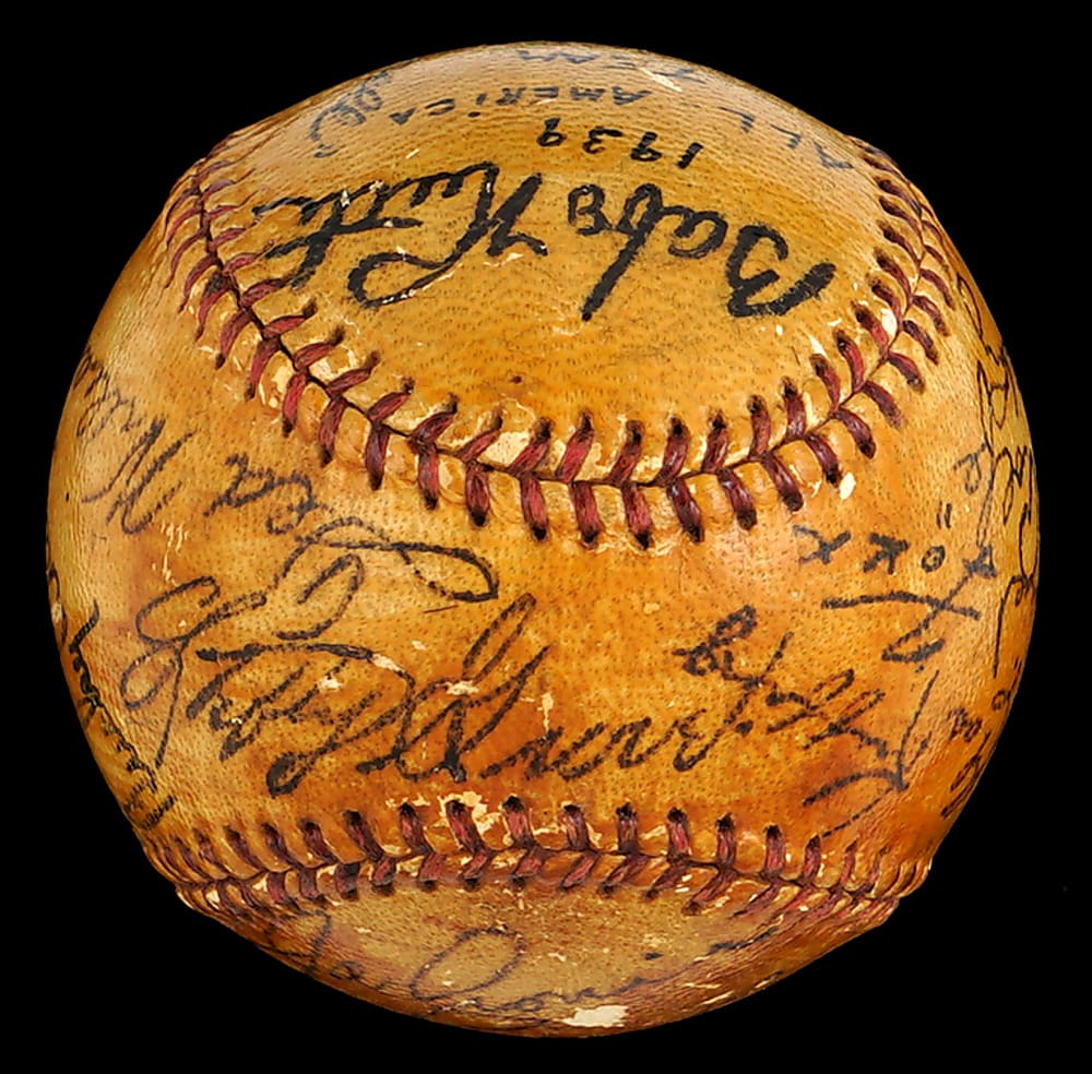 1939 All-America Team Winner Signed Baseball (16) with Rookie Ted Williams & Extremely Bold Babe Ruth - JSA LOA