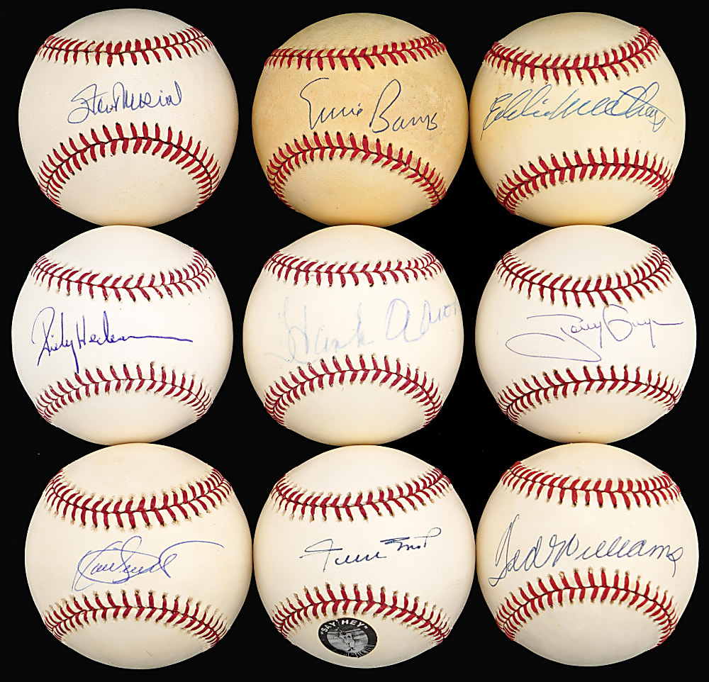 Hall of Fame Single-Signed Baseball Collection (28) with Aaron, Mays, Puckett & T. Williams