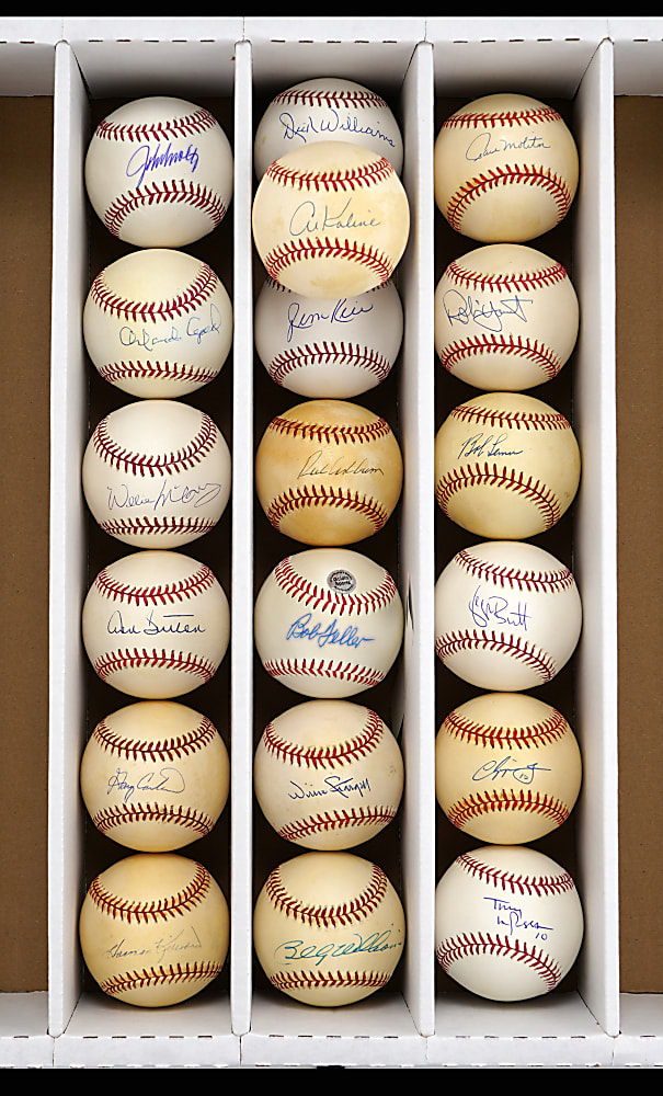 Hall of Fame Single-Signed Baseball Collection (28) with Aaron, Mays, Puckett & T. Williams