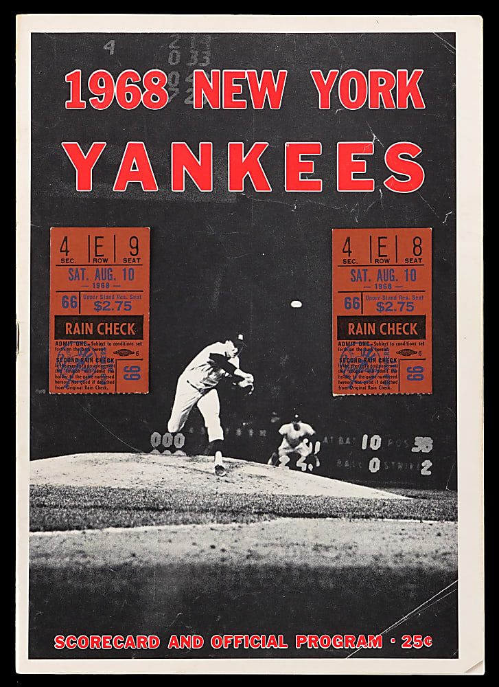 August 10th, 1968 New York Yankees vs. Minnesota Twins Program & (2) Ticket Stubs - Mickey Mantle Career Home Runs #530 & #531