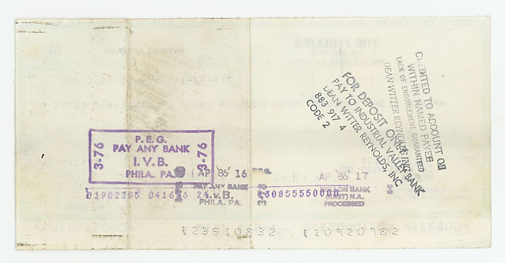 1986 Mike Schmidt Philadelphia Phillies Payroll Check