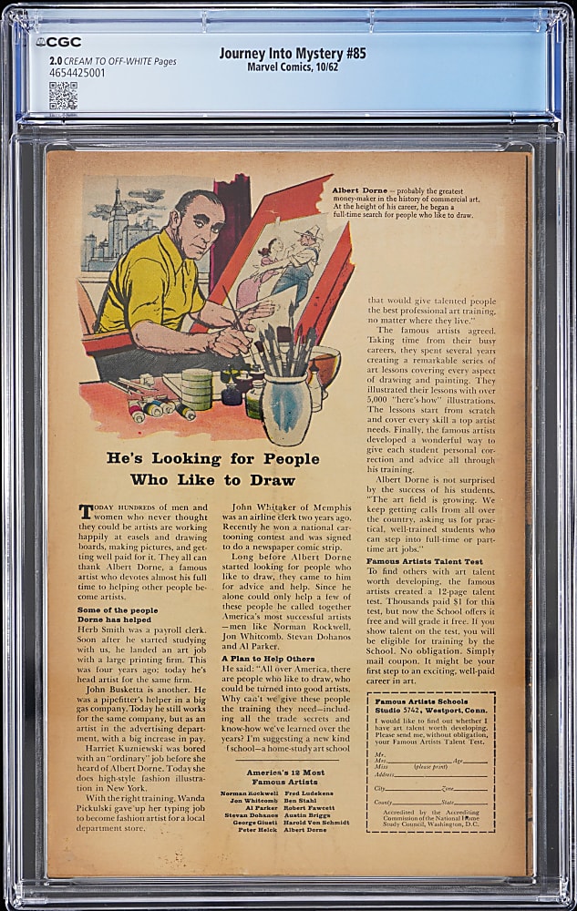 1962 Marvel Journey Into Mystery #85 First Appearance of Loki, Heimdall, Asgard & Odin Cameo - CGC 2.0