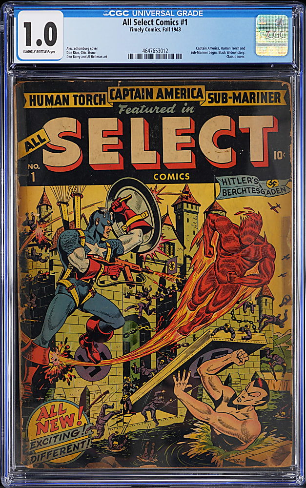 1943 Timely Comics All Select Comics #1 Classic Alex Schomburg Cover with Captain America, Human Torch & Sub-Mariner - CGC 1.0