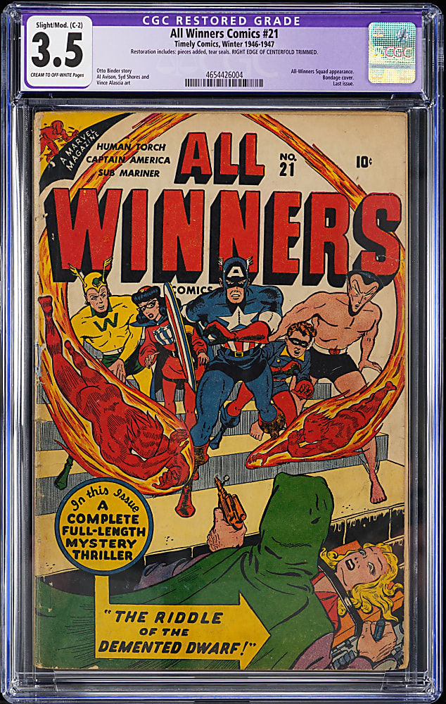 1946-1947 Timely Comics All Winners #21 Bondage Cover, Last Issue - CGC 3.5 Restored