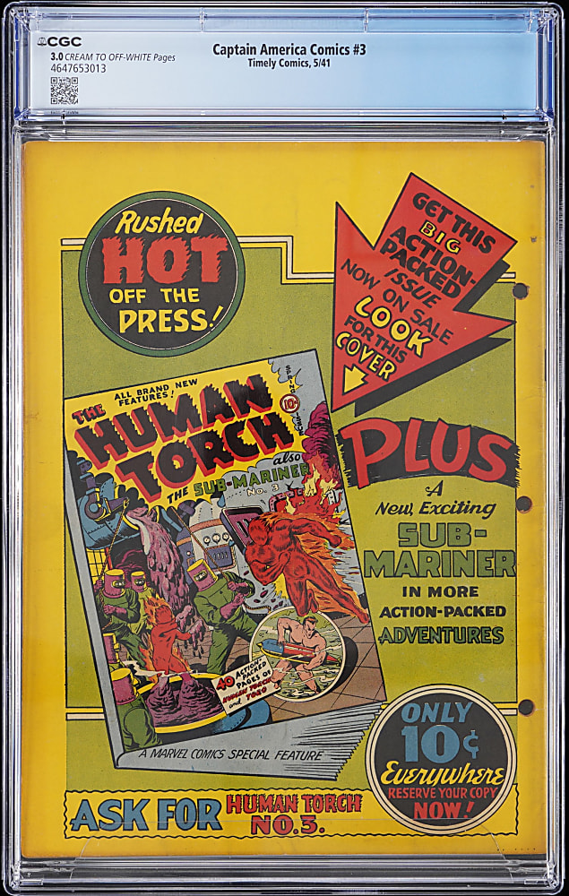 1941 Timely Comics Captain America Comics #3 Stan Lee Text Story First Timely Work, Classic Red Skull Cover - CGC 3.0