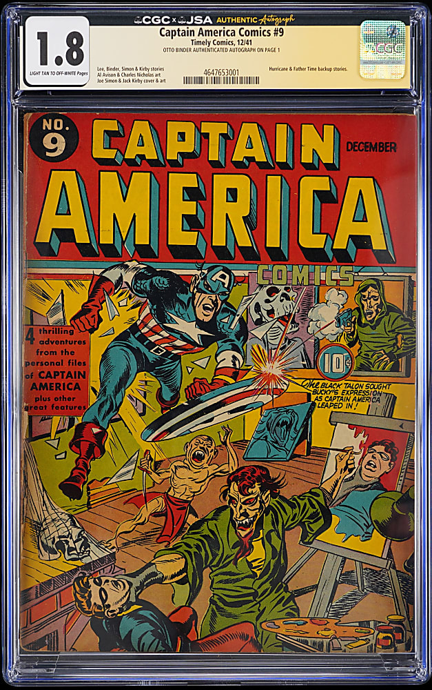1941 Timely Comics Captain America Comics #9 Signed by Otto Binder - CGC X JSA 1.8