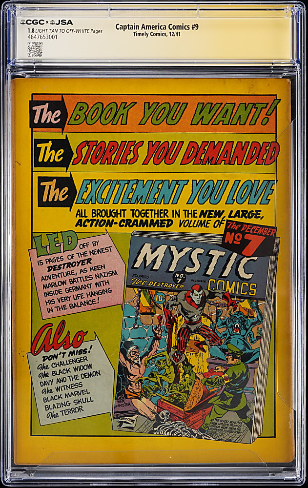 1941 Timely Comics Captain America Comics #9 Signed by Otto Binder - CGC X JSA 1.8
