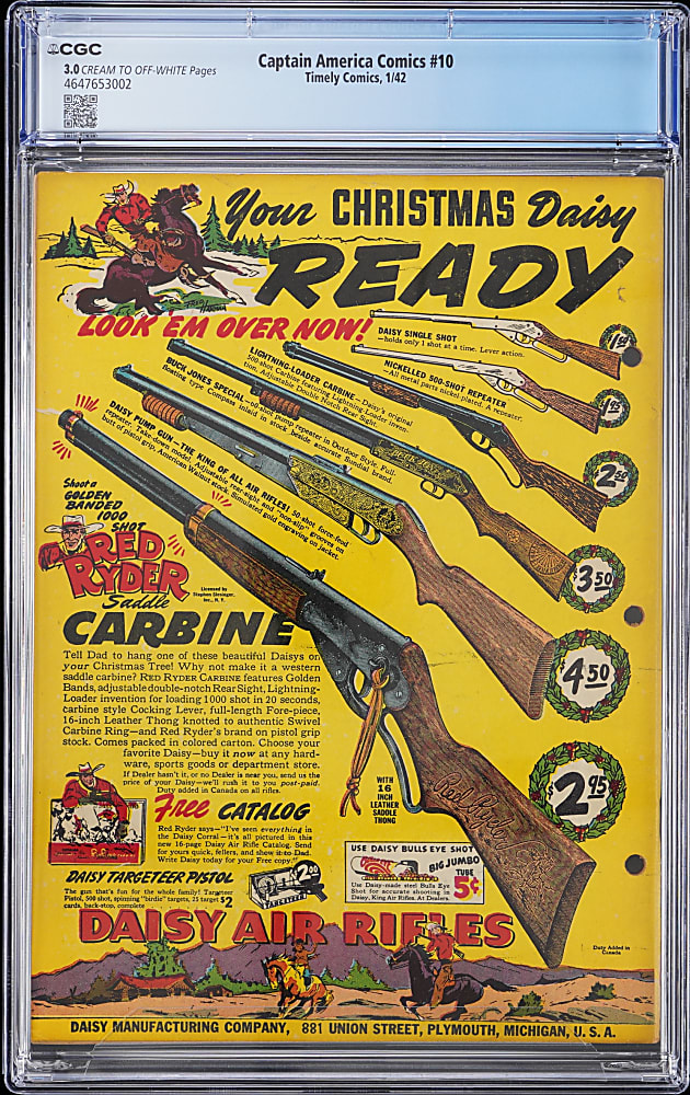 1942 Timely Comics Captain America Comics #10 Last Simon & Kirby Issue, Stan Lee Text Story - CGC 3.0