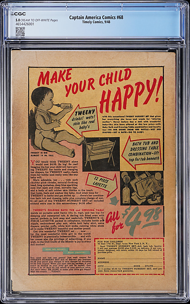 1948 Timely Comics Captain America Comics #68 Captain America & Golden Girl Team-Up - CGC 5.0