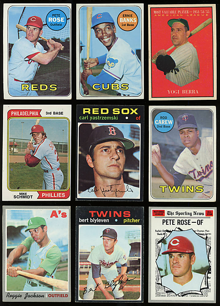 1958-1974 Topps/Fleer Hall of Fame & Star Collection (55) with (3) Aaron, (3) Mantle, (5) Mays & (5) Rose - Loaded!