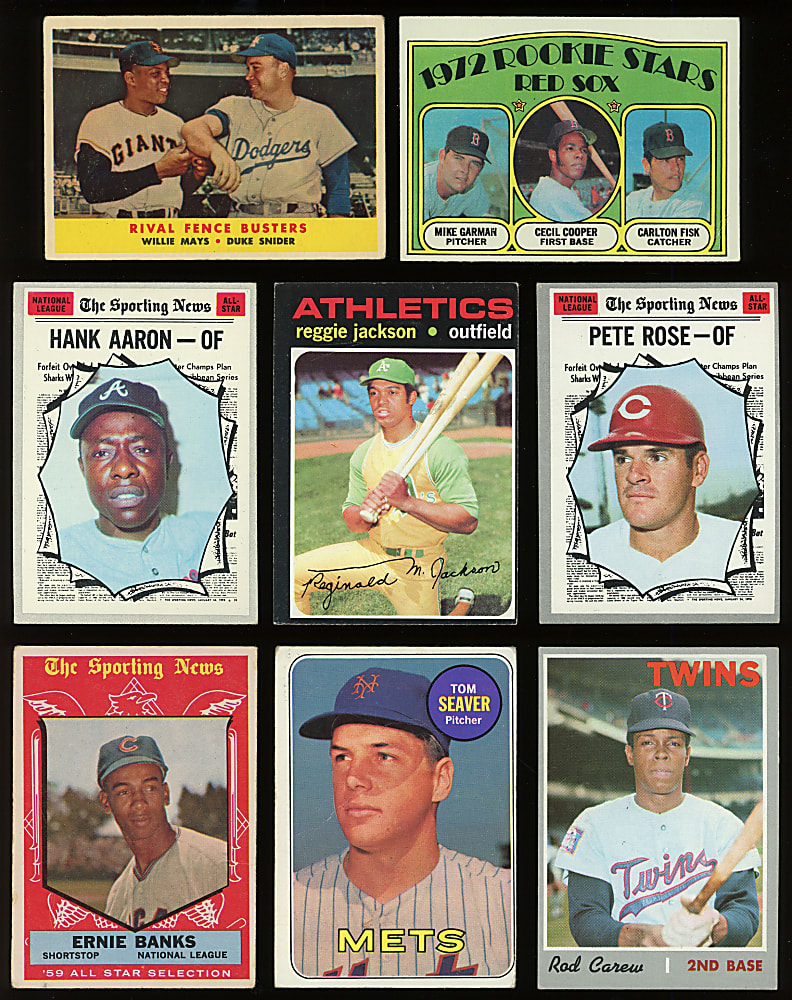 1958-1974 Topps/Fleer Hall of Fame & Star Collection (55) with (3) Aaron, (3) Mantle, (5) Mays & (5) Rose - Loaded!
