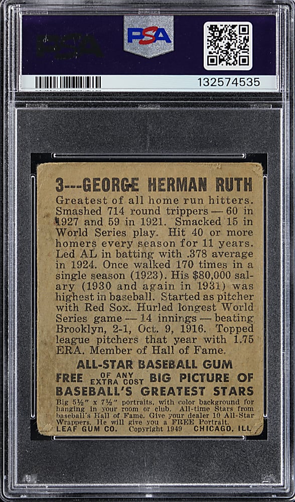 1948 Leaf #3 Babe Ruth PSA POOR 1