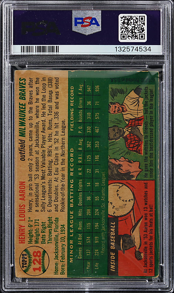 1954 Topps #128 Hank Aaron Rookie PSA GOOD 2