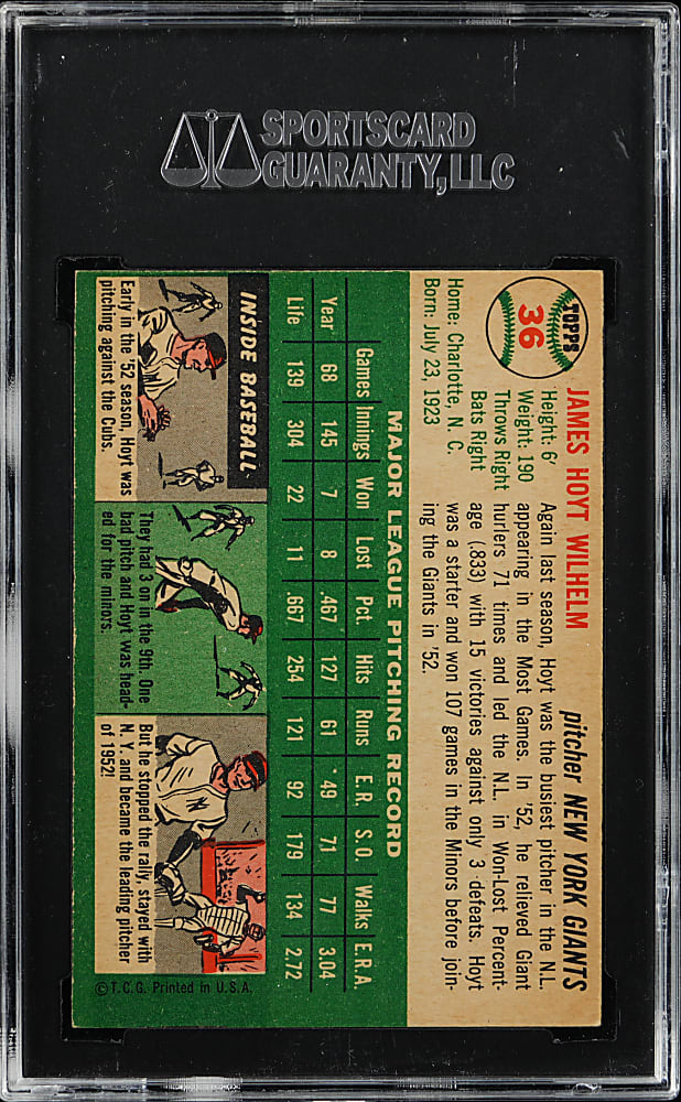 1954 Topps #36 Hoyt Wilhelm SGC NM/MT 8