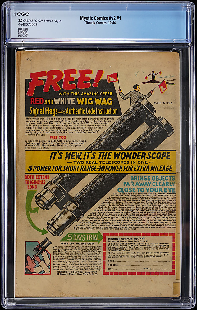 1944 Timely Comics Mystic Comics Volume 2, #1 - CGC 2.5