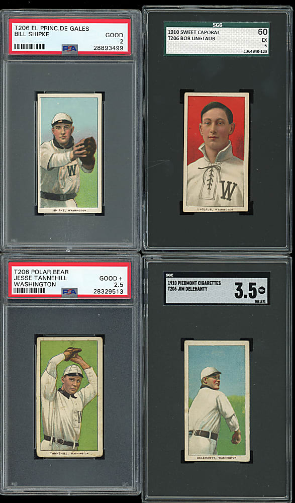 1909-1911 T206 White Border Washington Senators PSA & SGC Graded Collection (8) with Tougher Backs