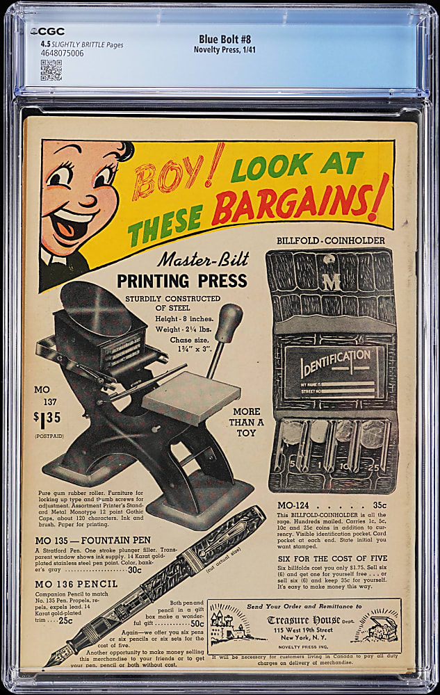 1941 Novelty Press Blue Bolt #8 - CGC 4.5