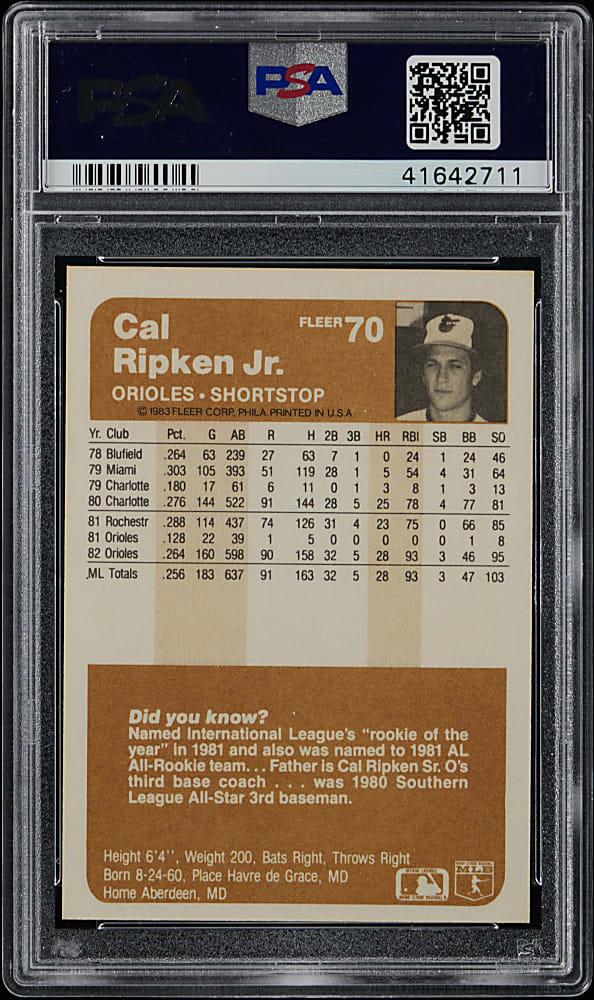 1983 Fleer #70 Cal Ripken Jr. PSA GEM MINT 10