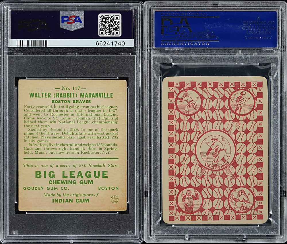 1923 WG7 Walter Mails Pat Moran PSA 8 & 1933 Goudey #117 Rabbit Maranville PSA VG 3 Graded Pair