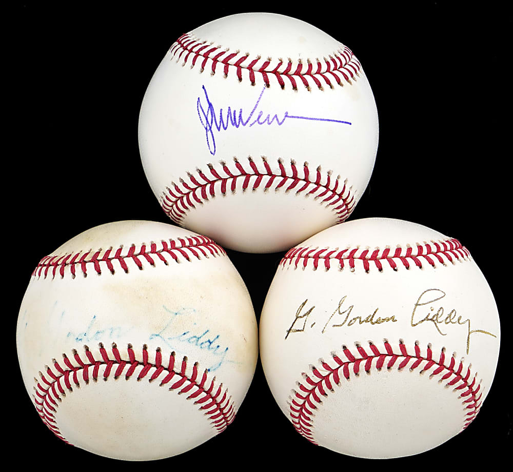 John Dean & G. Gordon Liddy Single-Signed Baseball Trio