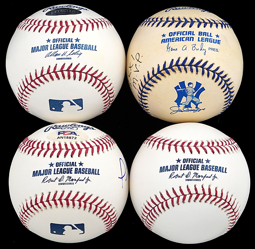 New York Giants Football Single-Signed Baseball Group (4) with Parcells, Simms, Burress & Eli Manning
