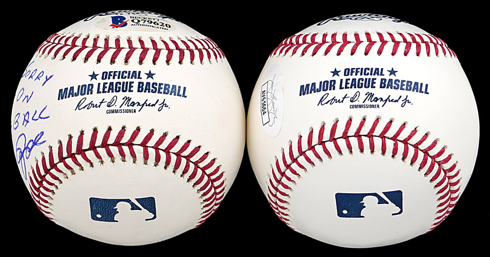 Pete Rose Single-Signed Baseball Pair with "Sorry I Bet..." & Full Name Inscriptions