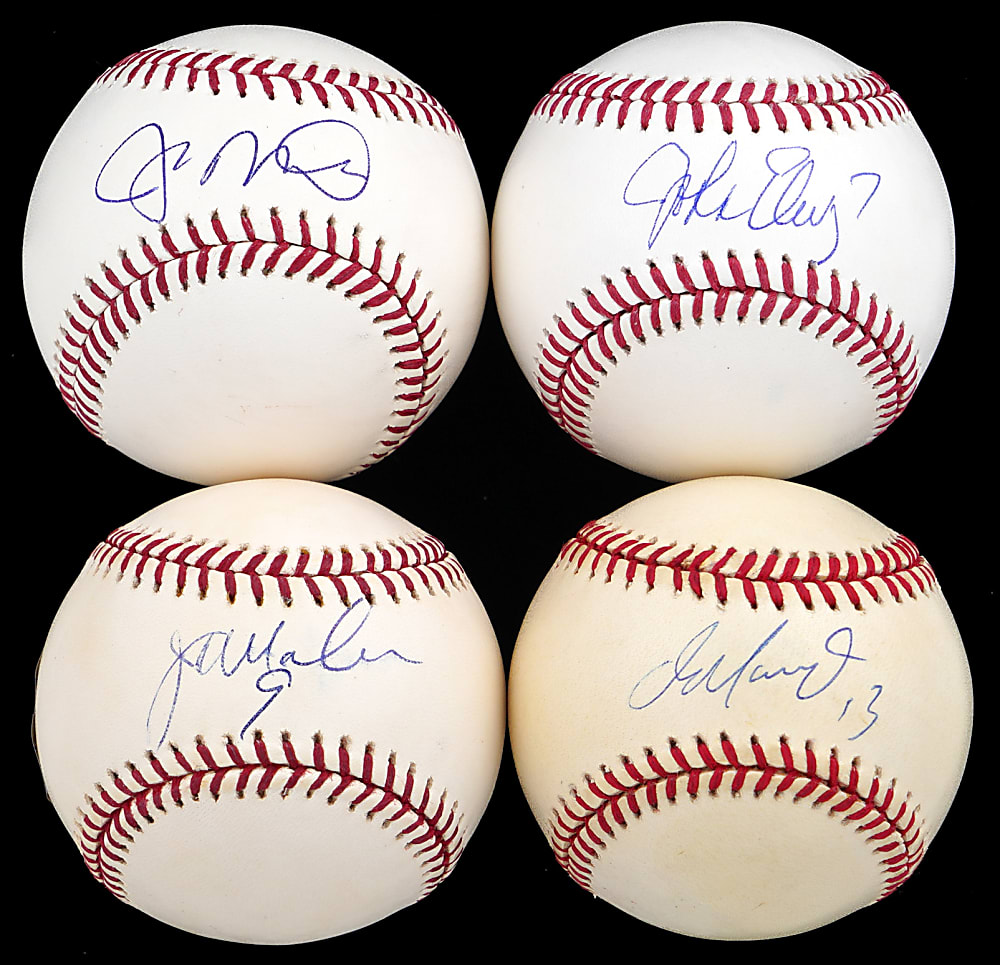 1980s Hall of Fame & Superstar Quarterback Single-Signed Baseballs (4) with Elway, Marino & Montana