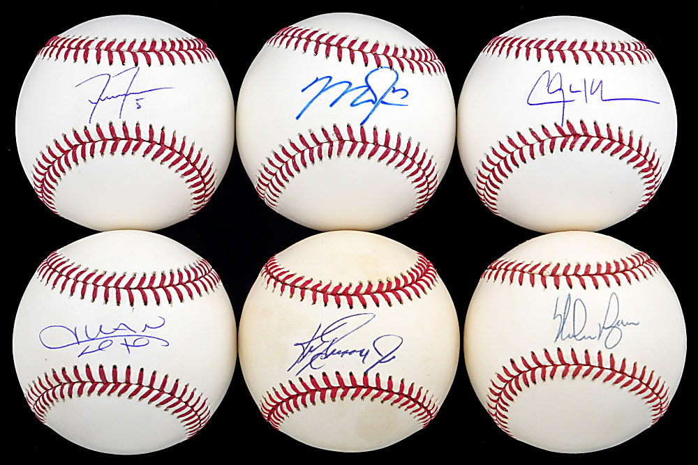 Modern Hall of Famer & Superstar Single-Signed Baseball Group (6) with Mike Trout, Freddie Freeman & Juan Soto