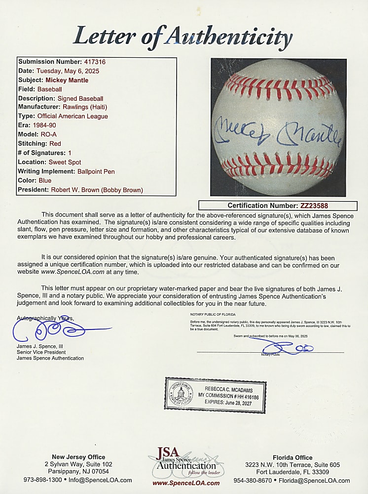 Mickey Mantle, Willie Mays & Ted Williams Single-Signed Baseballs (4) - All Individually Certified