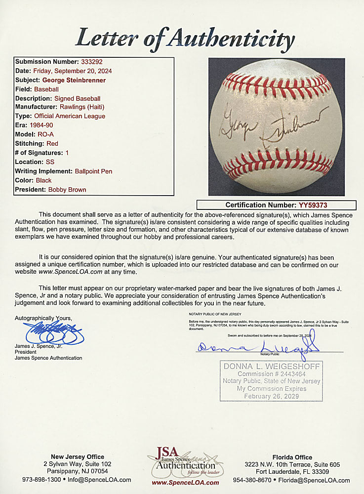 New York Yankees Single-Signed Tougher Baseballs (4) with Steinbrenner, Cashman, Martin & Monahan - All Individually Certified