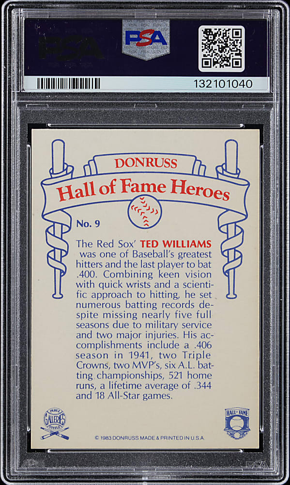 Signed 1983 Donruss Hall of Fame Heroes #9 Ted Williams PSA/DNA with "9" Auto