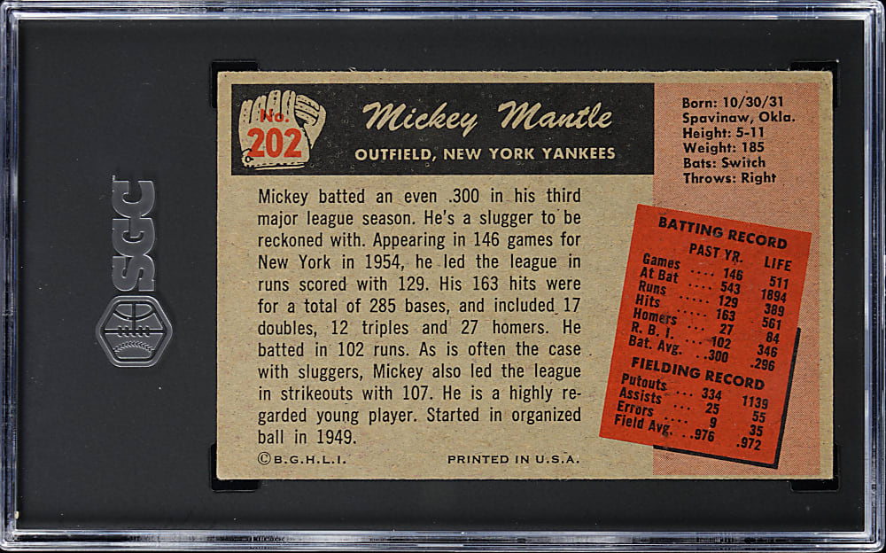 1955 Bowman #202 Mickey Mantle SGC VG/EX+ 4.5