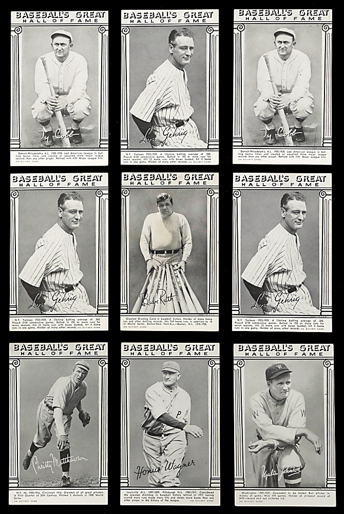 1948 Baseball's Great Hall of Fame Exhibits Collection (34) with Partial Set (27/33) Including (3) Lou Gehrig & Babe Ruth